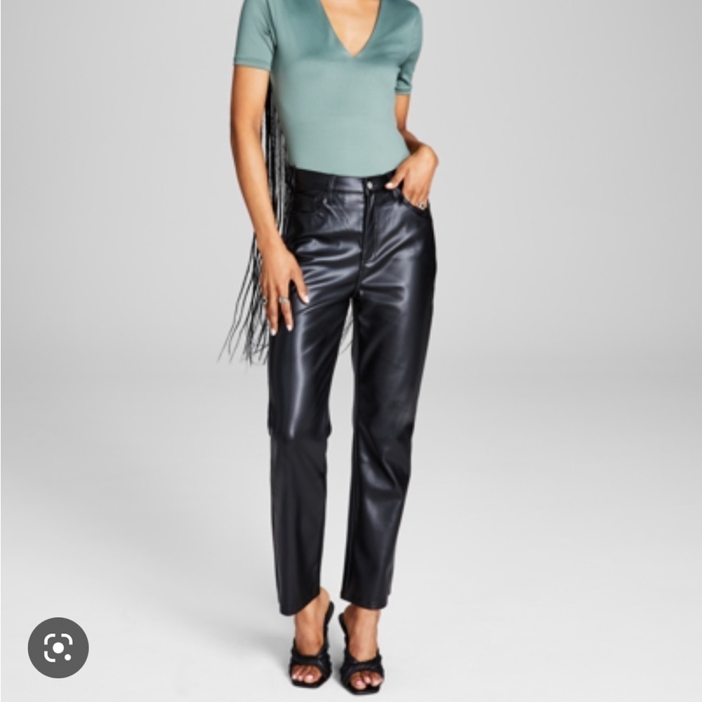 And Now This Macy’s High Rise Black Faux Leather Straight Leg Pants Size 10